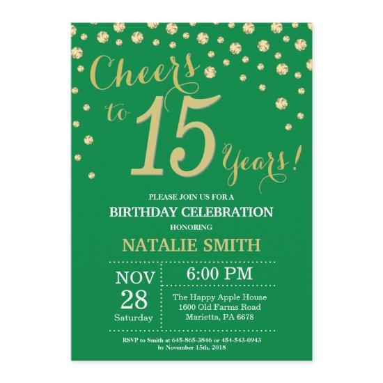 Green and Gold 15th Birthday Diamond