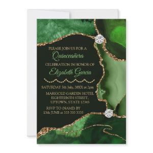Green and Gold Faux Glitter Agate Quinceanera