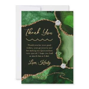 Green and Gold Faux Glitter Agate Quinceanera Thank You Card