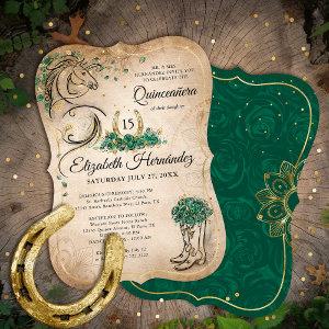Green and Gold Quinceañera Rustic Horse Birthday