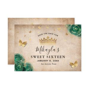 Green and Gold Rose Parchment Elegant Save The Date