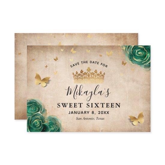 Green and Gold Rose Parchment Elegant Save The Date