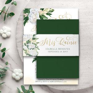 Green and Gold White Peony Rose Floral Mis Quince  Belly Band