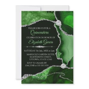 Green and Silver Glitter Agate Quinceanera