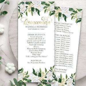 Green and White Peony Floral Quinceanera Program
