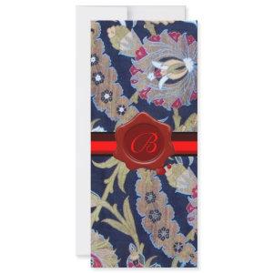 GREEN & BLACK BLUE DAMASK, RED WAX SEAL MONOGRAM