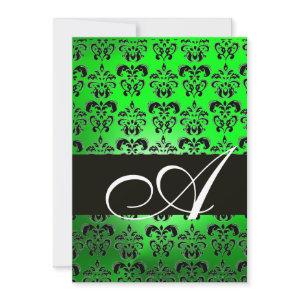 GREEN  BLACK  DAMASK MONOGRAM ,bright white