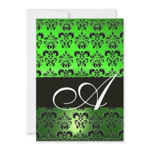 GREEN  BLACK  DAMASK MONOGRAM ,bright white