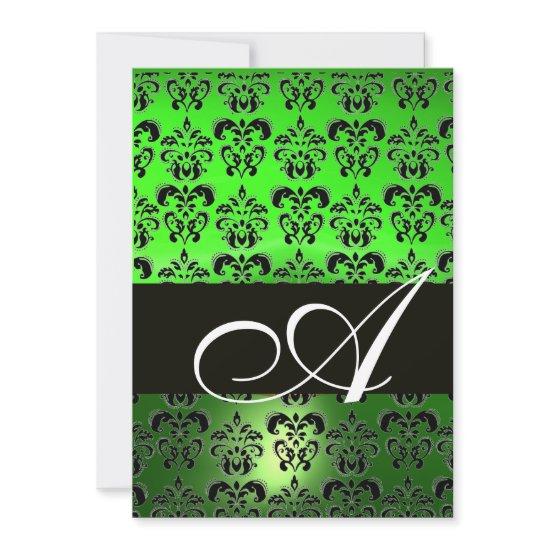 GREEN  BLACK  DAMASK MONOGRAM ,bright white