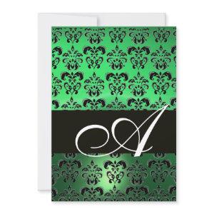 GREEN  BLACK  DAMASK MONOGRAM ,bright white