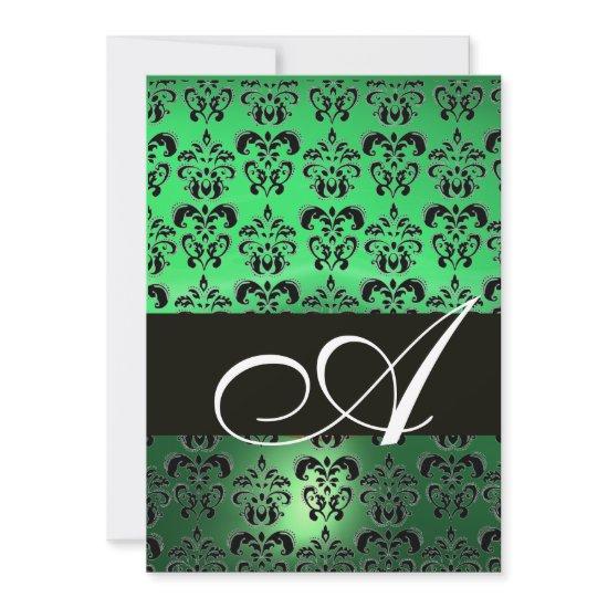 GREEN  BLACK  DAMASK MONOGRAM ,bright white