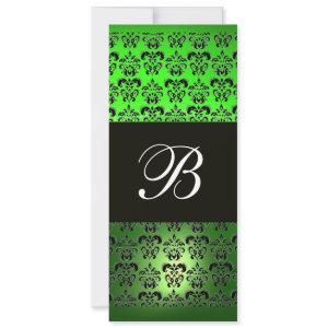GREEN BLACK  DAMASK MONOGRAM ,white emerald