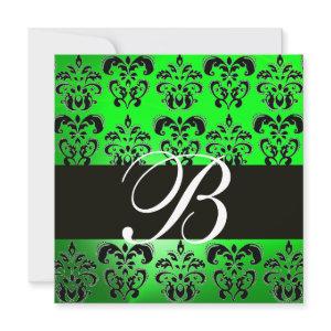 GREEN BLACK  DAMASK MONOGRAM , white