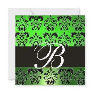 GREEN BLACK  DAMASK MONOGRAM , white
