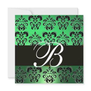 GREEN BLACK  DAMASK MONOGRAM , white