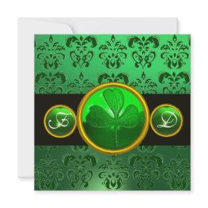 GREEN BLACK DAMASK ,SHAMROCK MONOGRAM