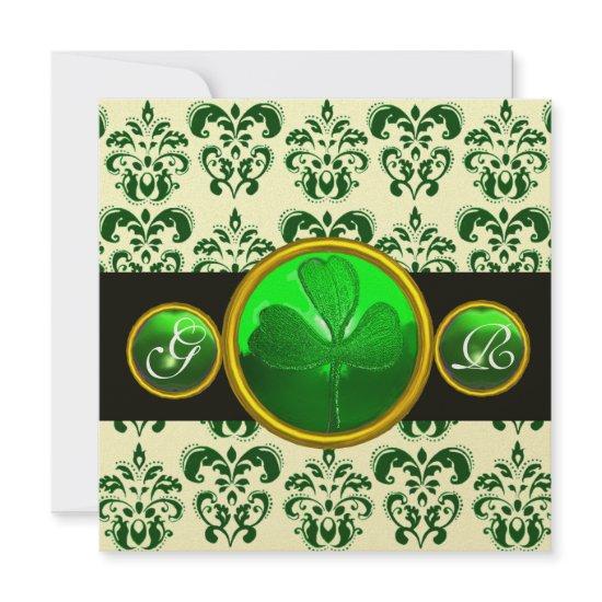 GREEN BLACK DAMASK WITH SHAMROCK MONOGRAM Gold