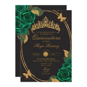 Green Black Gold Glitter Butterfly Quinceañera