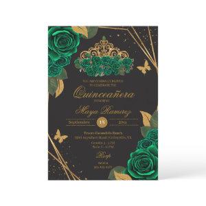 Green Black Roses Tiara Gold Glitter Quinceañera