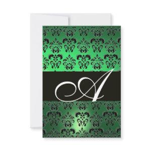 GREEN BLACK  WHITE DAMASK MONOGRAM