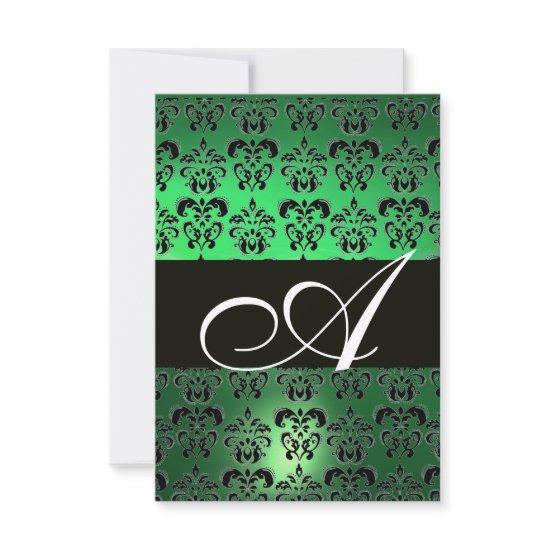 GREEN BLACK  WHITE DAMASK MONOGRAM