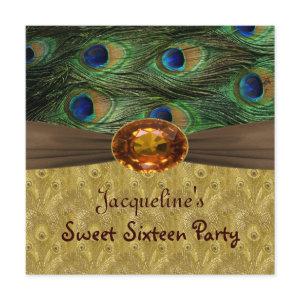 Green blue and gold peacock's feathers Sweet 16