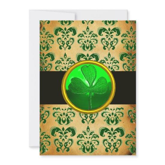GREEN BROWN DAMASK  PARCHMENT WITH SHAMROCK  Black
