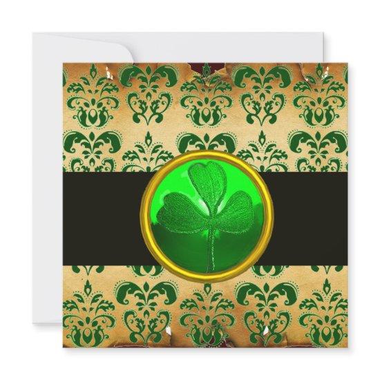 GREEN BROWN DAMASK PARCHMENT WITH SHAMROCK ,black