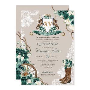 Green Charro Floral Horse Crest Quinceanera
