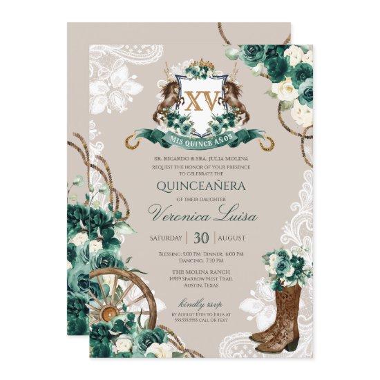 Green Charro Floral Horse Crest Quinceanera