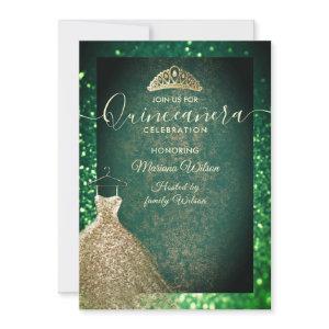 Green chic Gold sequins dress tiara Quinceañera  I