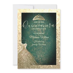 Green chic Gold sequins dress tiara Quinceañera  I