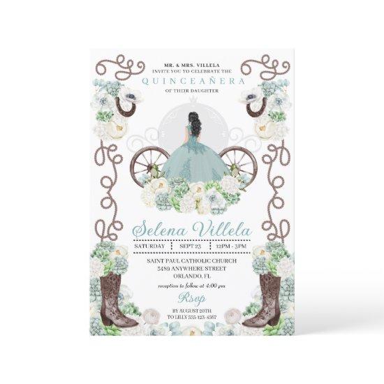 Green Cinderella Carriage Western Quinceañera