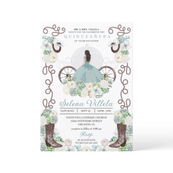 Green Cinderella Carriage Western Quinceañera
