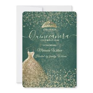 Green cool Gold sequins dress tiara Quinceañera