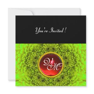 GREEN  DAHLIA, RUBY ,bright green black yellow red