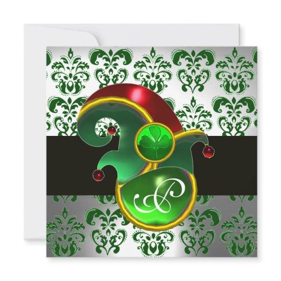 GREEN DAMASK ,ELF HAT ST.PATRICK'S  PARTY MONOGRAM