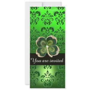 GREEN DAMASK,GOLD SHAMROCK JEWEL WITH WHITE PEARLS
