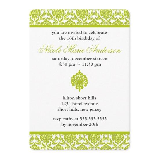 Green Damask Sweet Sixteen Birthday