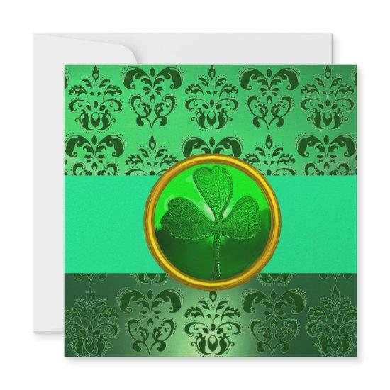 GREEN DAMASK WITH SHAMROCK ,black Gold