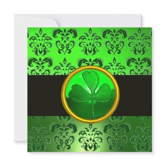 GREEN DAMASK WITH SHAMROCK ,black