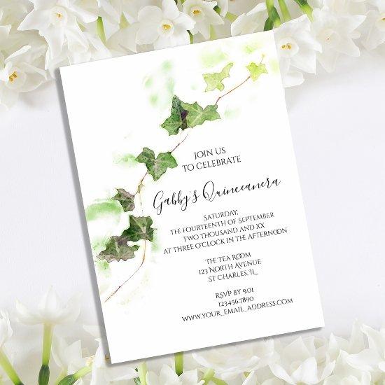 Green English Ivy Vine Watercolor Quinceanera