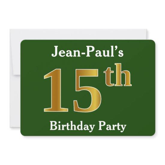 Green, Faux Gold 15th Birthday Party + Custom Name