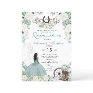 Green Floral Cowgirl Horseshoe Western Quinceañera