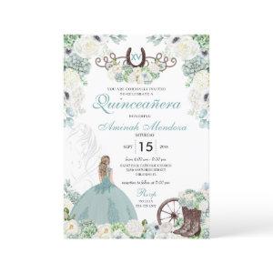 Green Floral Cowgirl Horseshoe Western Quinceañera