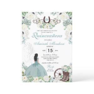Green Floral Cowgirl Horseshoe Western Quinceañera