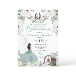 Green Floral Cowgirl Horseshoe Western Quinceañera