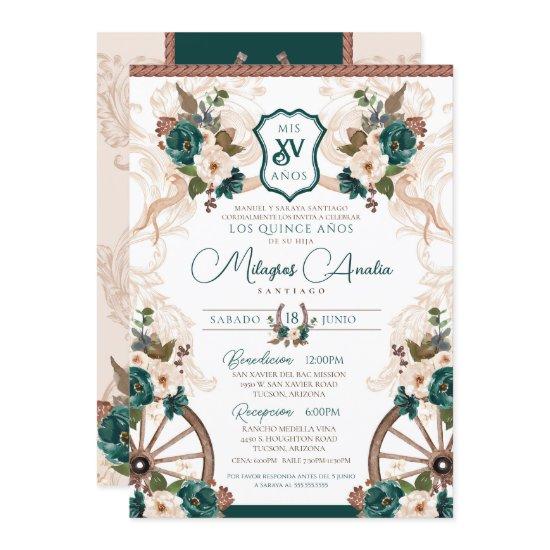 Green Floral Elegant Charro Western Quinceanera