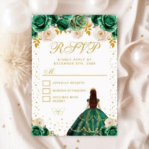 Green Floral Princess Quinceañera RSVP Card