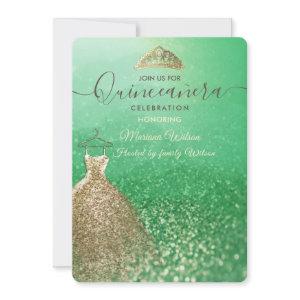 Green glitter chic Gold dress tiara Quinceañera  I